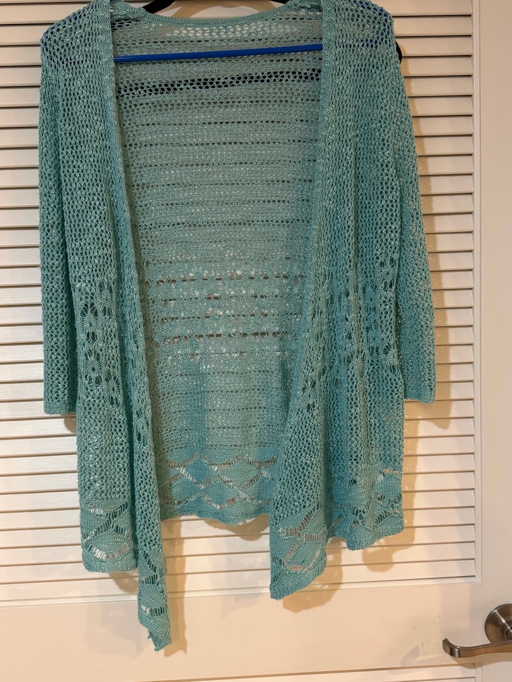 Seafoam Aqua Open Knit Cardigan Waterfall Drape Lace Lightweight Sweater NWOT - Picture 6 of 7
